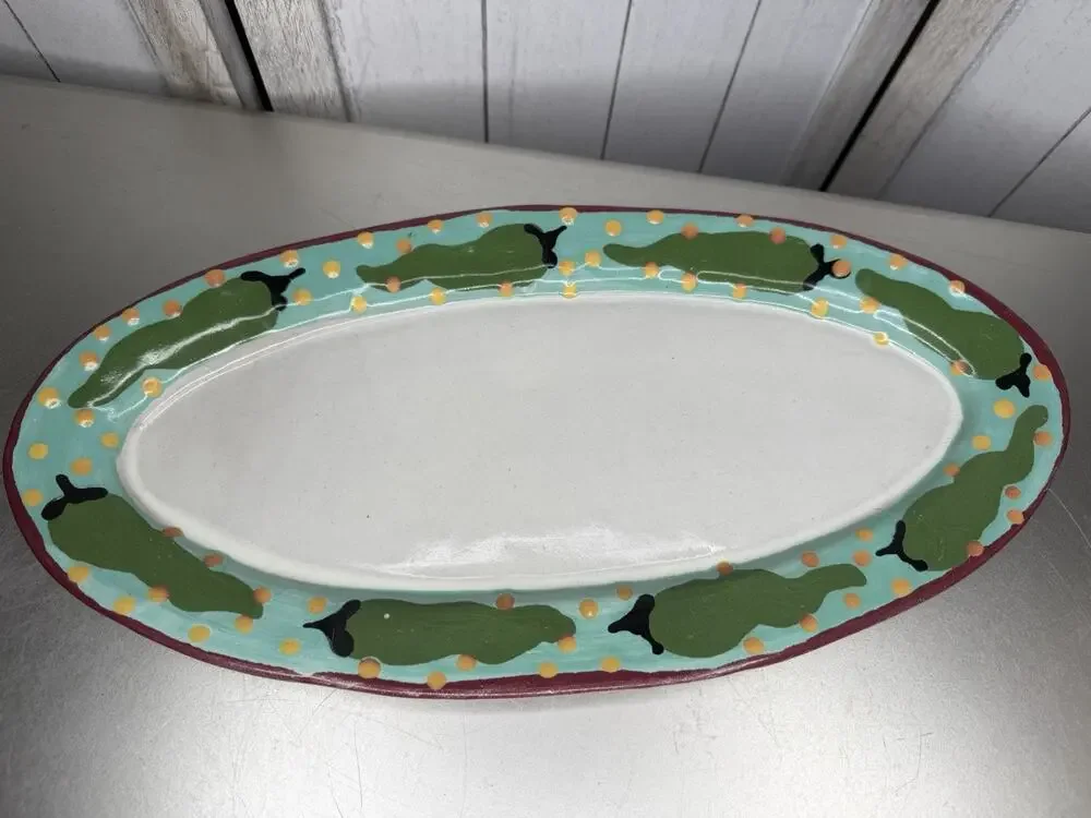 Stephen Kilborn SK Serving Platter Polka Dots Green Chili Peppers Taos NM